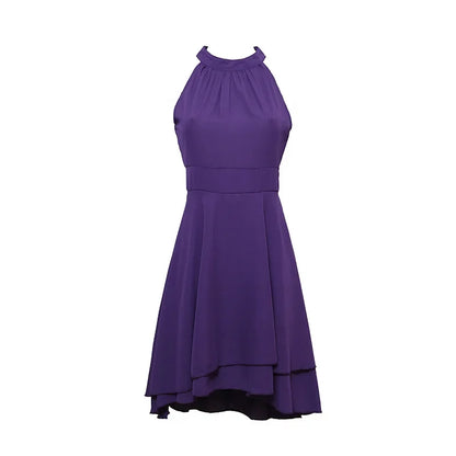 Elegant Solid Color, High Waist, Halter Top, Sleeveless Midi Dress with Cropped Layered Chiffon Slimming Dresses - Just The Fly Way