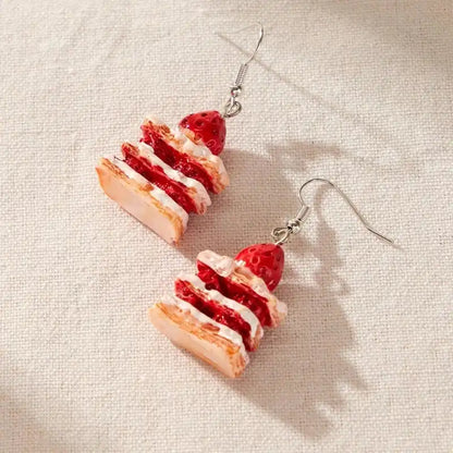 Unique Strawberry Cake Earrings, Food Shaped Ear Rings, Handcrafted Eardrops Ear Pendants - Just The Fly Way