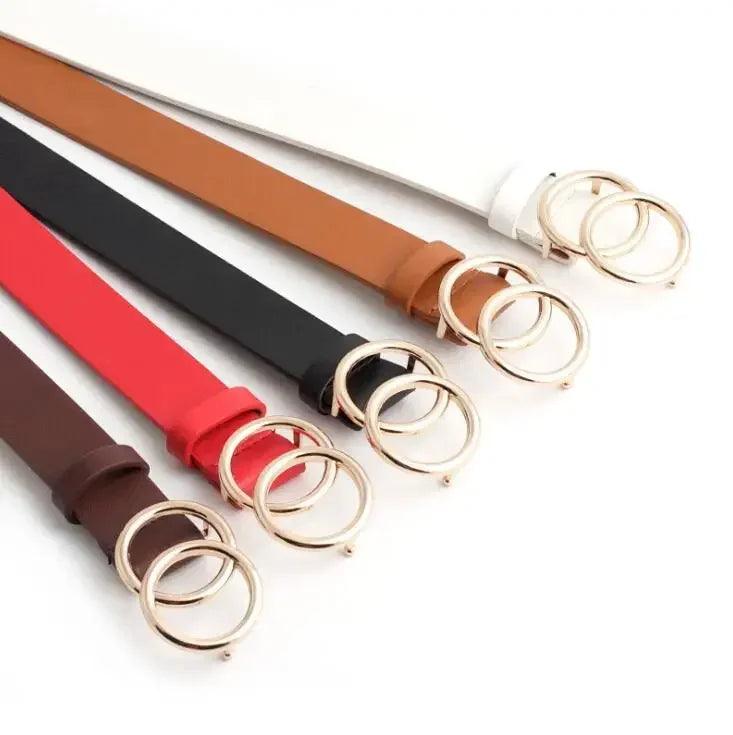 Fashion Belt with Silver or Gold Double Ring Buckle, PU - Just The Fly Way