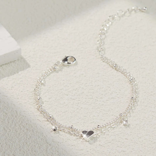 Trendy and Dainty 925 Sliver Plated CZ Waterproof Heart Charm Anklet - Just The Fly Way