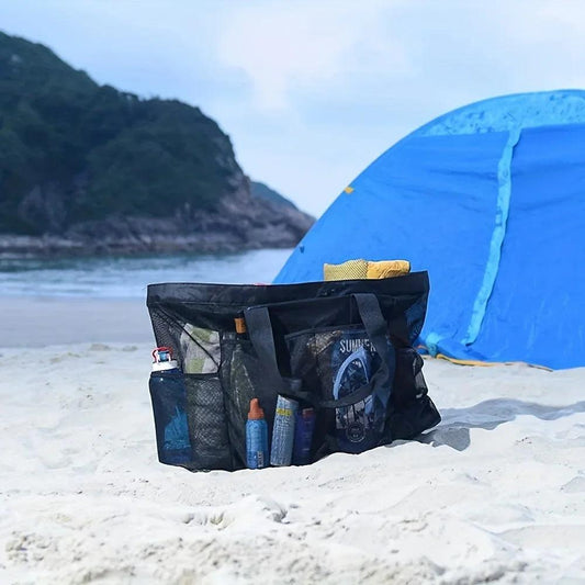 Extra Large Mesh Beach Bag, Breathable Mesh Tote With Zipper & Side Pockets - Just The Fly Way