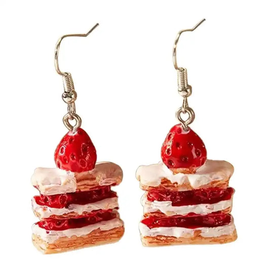 Unique Strawberry Cake Earrings, Food Shaped Ear Rings, Handcrafted Eardrops Ear Pendants - Just The Fly Way