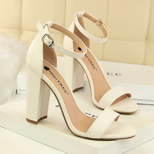 Fashionable, Bold and Beautiful DressSummer Women 9.5cm High Heels Sandals Yellow Nude Purple Gladiator Square Block Heels Pumps Chunky Platform Bridal Grace 0509-1