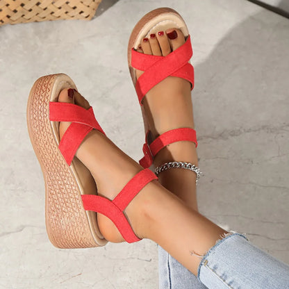 Fashionable, Bold and Beautiful Dress7cm Wedge Heel Summer New Fashion Platform Thick Bottom Buckle Casual Comfortable Walking Shoes Sandals for Women