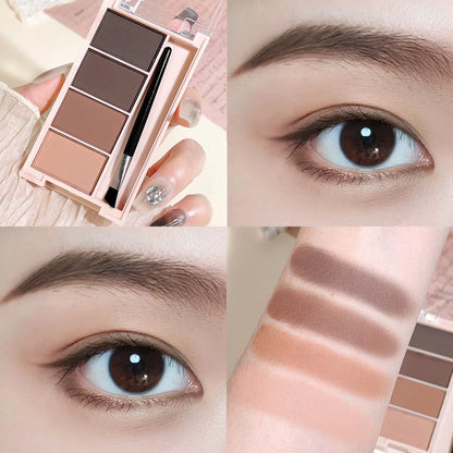 Fashionable, Bold and Beautiful DressA set of 4-color eyebrow powder trays with brushes in gray and brown matte tones for long-lasting color rendering, filling and s