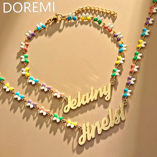 Fashionable, Bold and Beautiful DressDOREMI Colorful Butterfly Chains Custom Letters Gift Jewelry Set Personalized Name Kids Cute Necklace Bracelet Set - Just The Fly Way
