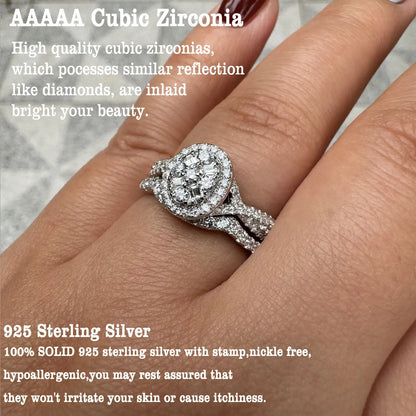 Fashionable, Bold and Beautiful DressNewshe 925 Sterling Silver Wedding Rings Set for Women Oval Halo Cubic Zircon Bridal Engagement Ring Jewelry Gift - Just The Fly Way