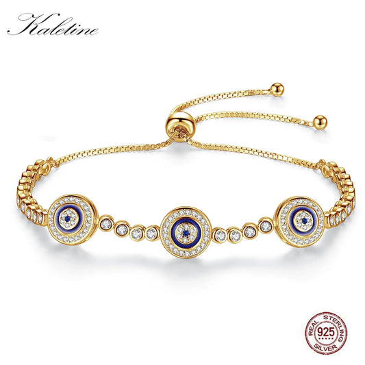Shine On! Hamsa Charm Bracelet for Women – Real 925 Sterling Silver with Blue Stone & Yellow Gold Accents - Just The Fly Way