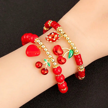 Cherry and Heart Red Beaded Chain Bracelet in 3 Fashion Styles – Trendy Jewelry - Just The Fly Way