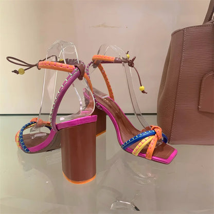 Fashionable, Bold and Beautiful DressBrazil Fashion Luxury Twist Woven Sandals Color Blocking Designer Brand Women's Shoes Thick with High Heel Sandals Female Casual