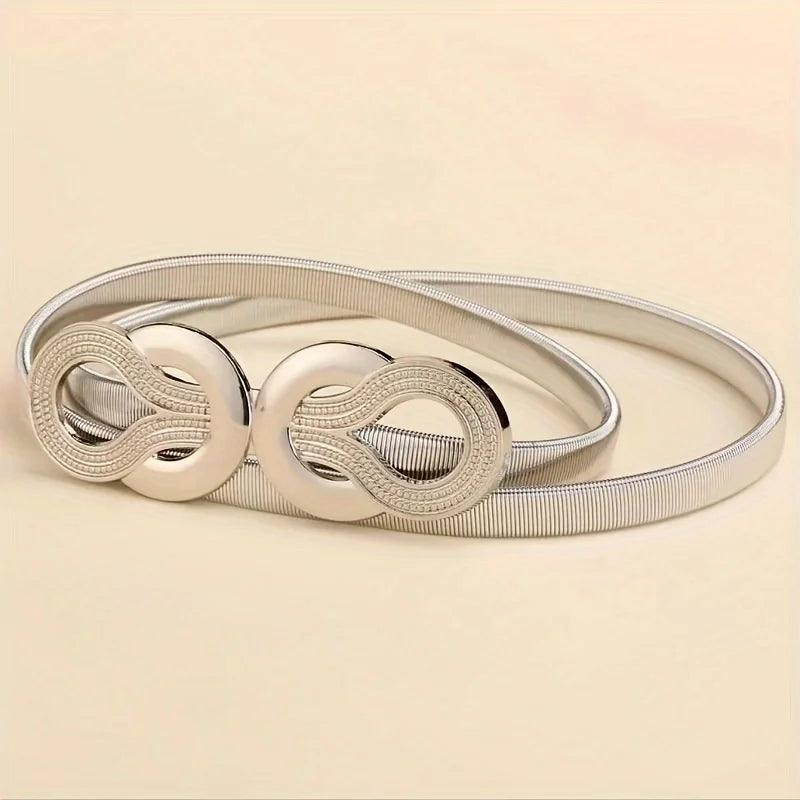 Metal Elastic Women's Belt, Gold or Silver With Knot Buckle - Just The Fly Way
