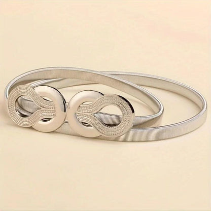 Metal Elastic Women's Belt, Gold or Silver With Knot Buckle - Just The Fly Way