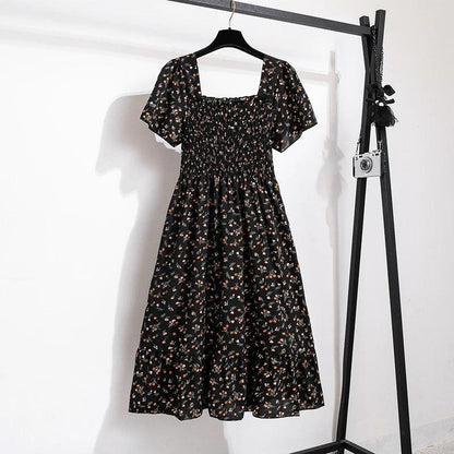 Easy Breezy Floral Printed Lightweight Versatile Chiffon Dress With Short Sleeves and Elastic Waist - Just The Fly Way
