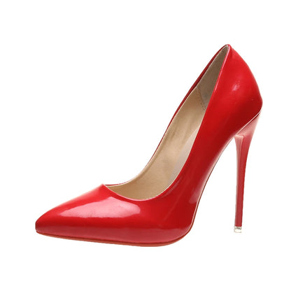 Fashionable, Bold and Beautiful DressTemperament 12cm Super High Thin Heels Shoes Women Pumps Pointed Toe Colorful Patent Leather Stiletto Wedding Shoe Size 45