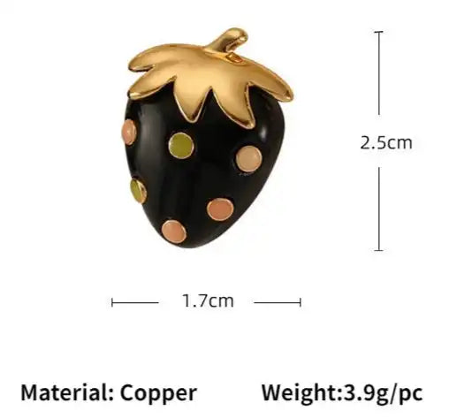 Retro Style Black and Gold Strawberry Earrings with High Quality Copper Stud - Just The Fly Way