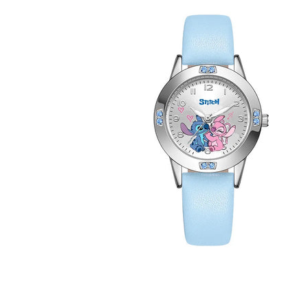 Watch with cartoon characters on the dial against a white background