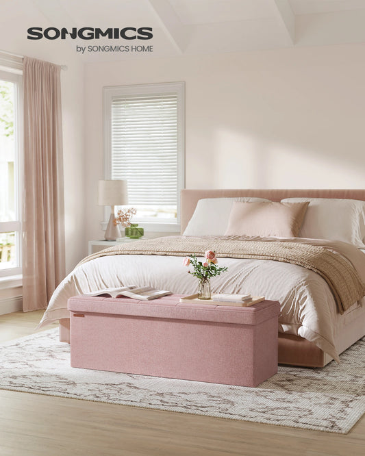 Fashionable, Bold and Beautiful DressSONGMICS Mazie Collection - 43 Inches Folding Storage Ottoman Bench, Ottoman Foot Rest, End of Bed Bench, Storage Chest - Just The Fly Way