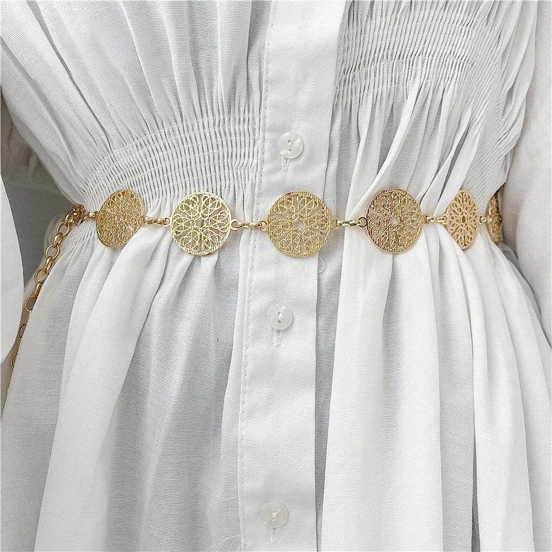 Elegant Retro Round Metal Belt, Gold or Silver Hollow Out Chain Belt Accessories - Just The Fly Way