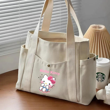 Hello Kitty Large Capacity Canvas Tote Available in Black, Beige, or Mustard, With A Variety Of Style Options - Just The Fly Way