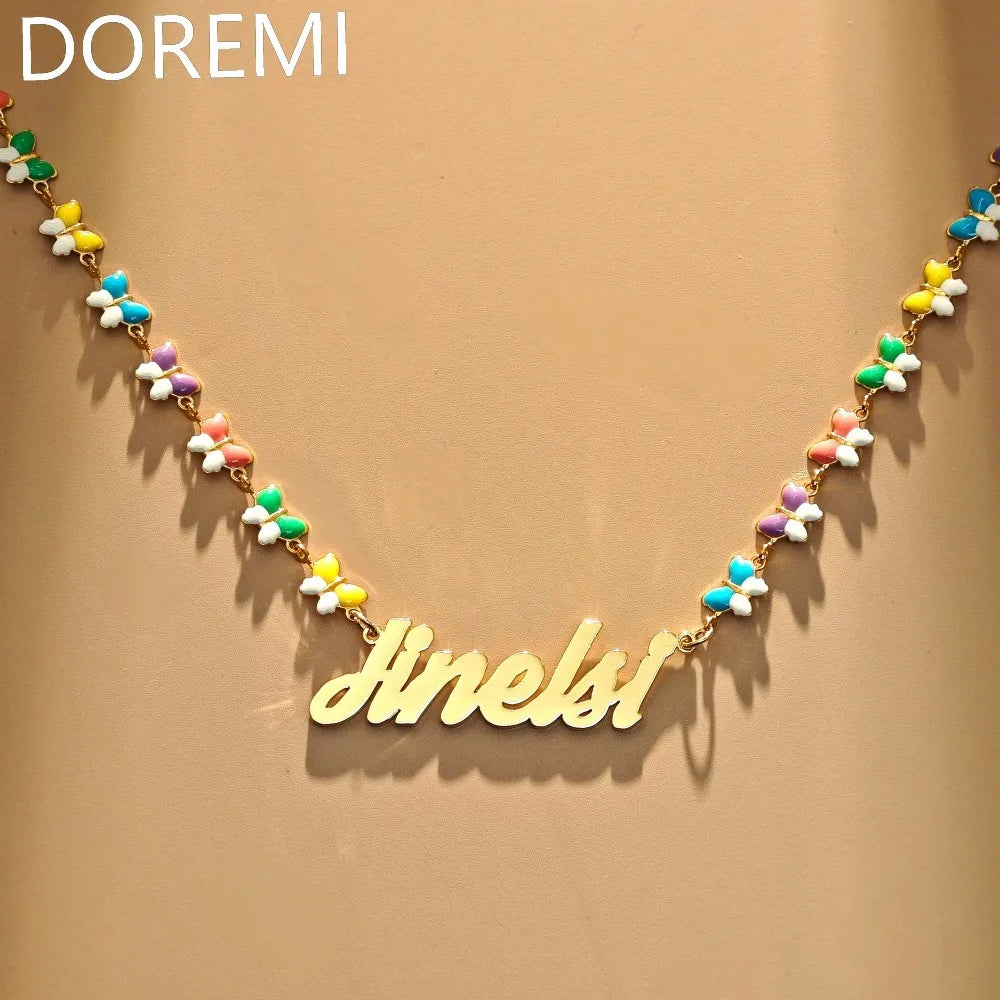 Fashionable, Bold and Beautiful DressDOREMI Colorful Butterfly Chains Custom Letters Gift Jewelry Set Personalized Name Kids Cute Necklace Bracelet Set - Just The Fly Way