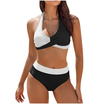 Fashionable, Bold and Beautiful Dressbikini Beach Colour Block Floral Printed Women's Swimsuit High Waist Two Piece For Teenagers biquinis feminino tendência 2024