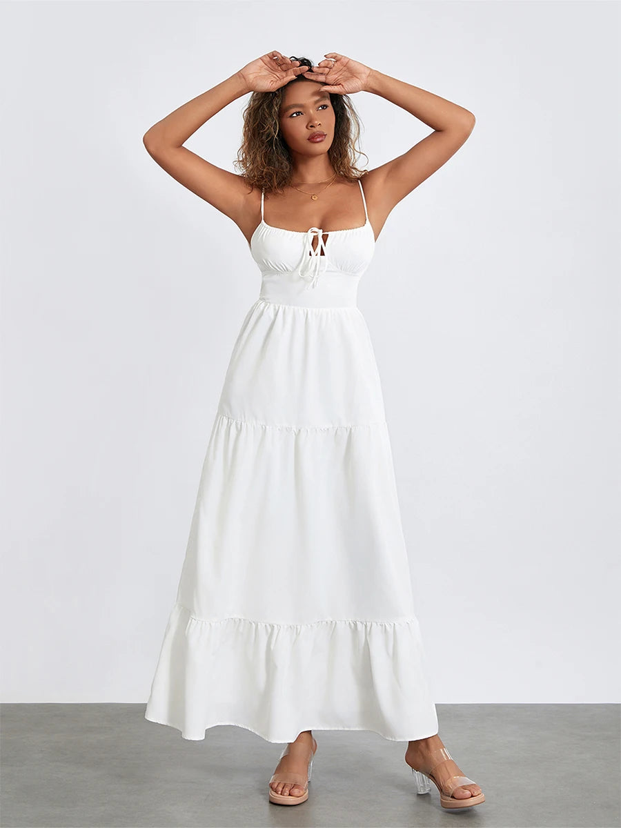 Women s Elegant Floral Print Maxi Dress with V-Neckline and Adjustable Spaghetti Straps for Summer Beach Vacation - Just The Fly Way