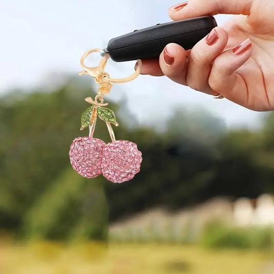 Crystal Rhinestone Cherry Keychains Fresh Cute Fruit Charm For Women Bag Pendant Keychain Girl Car Key Ring Kid - Just The Fly Way