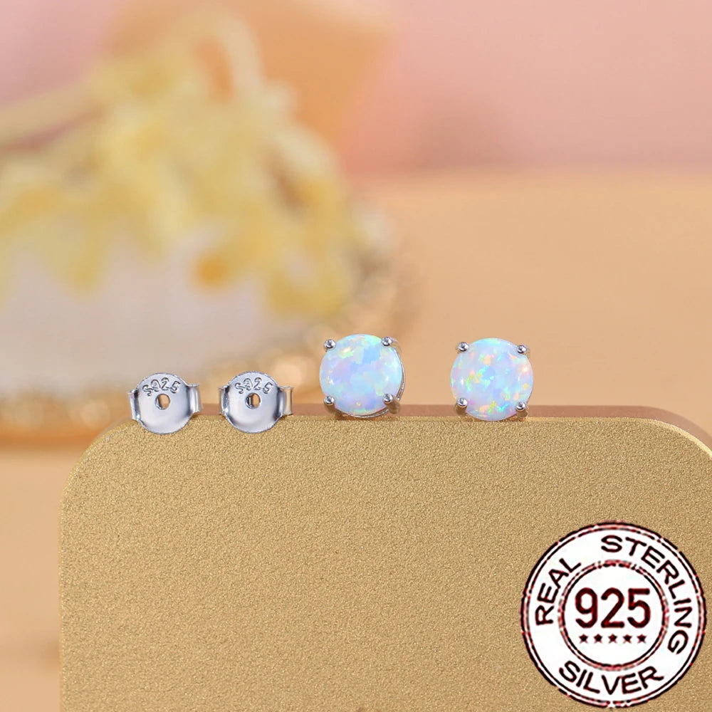 Fashionable, Bold and Beautiful DressCWWZircons Sterling Silver 925 Exquisite White Opal Round Stud Earrings for Women Trendy Party Dress Jewelry Accessories SE125 - Just The Fly Way