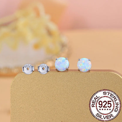 Fashionable, Bold and Beautiful DressCWWZircons Sterling Silver 925 Exquisite White Opal Round Stud Earrings for Women Trendy Party Dress Jewelry Accessories SE125 - Just The Fly Way