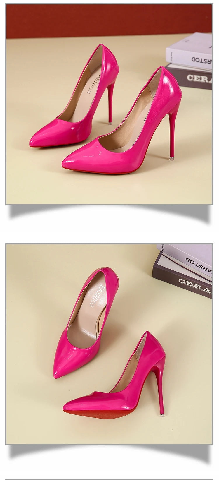 Fashionable, Bold and Beautiful DressTemperament 12cm Super High Thin Heels Shoes Women Pumps Pointed Toe Colorful Patent Leather Stiletto Wedding Shoe Size 45