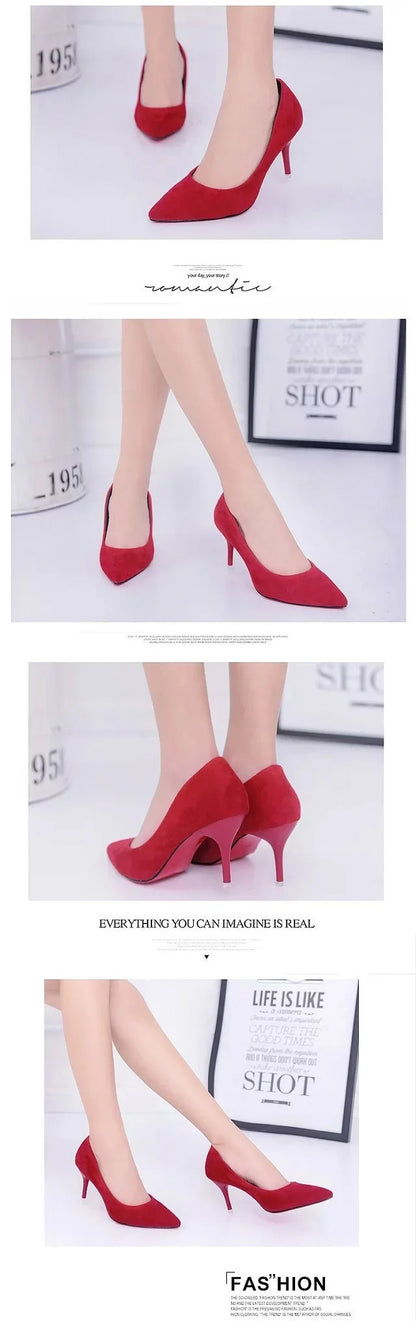 Fashionable, Bold and Beautiful DressBig Size Women's Boat Shoes Faux Suede High Heels Pointed Toe Pumps Stilettos Basic Pump for Female White Black Red Pink Blue