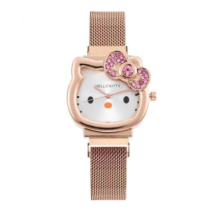 Gold or Silver Metal Ladies Kawaii Pink Hello Kitty Rhinestone Watch
