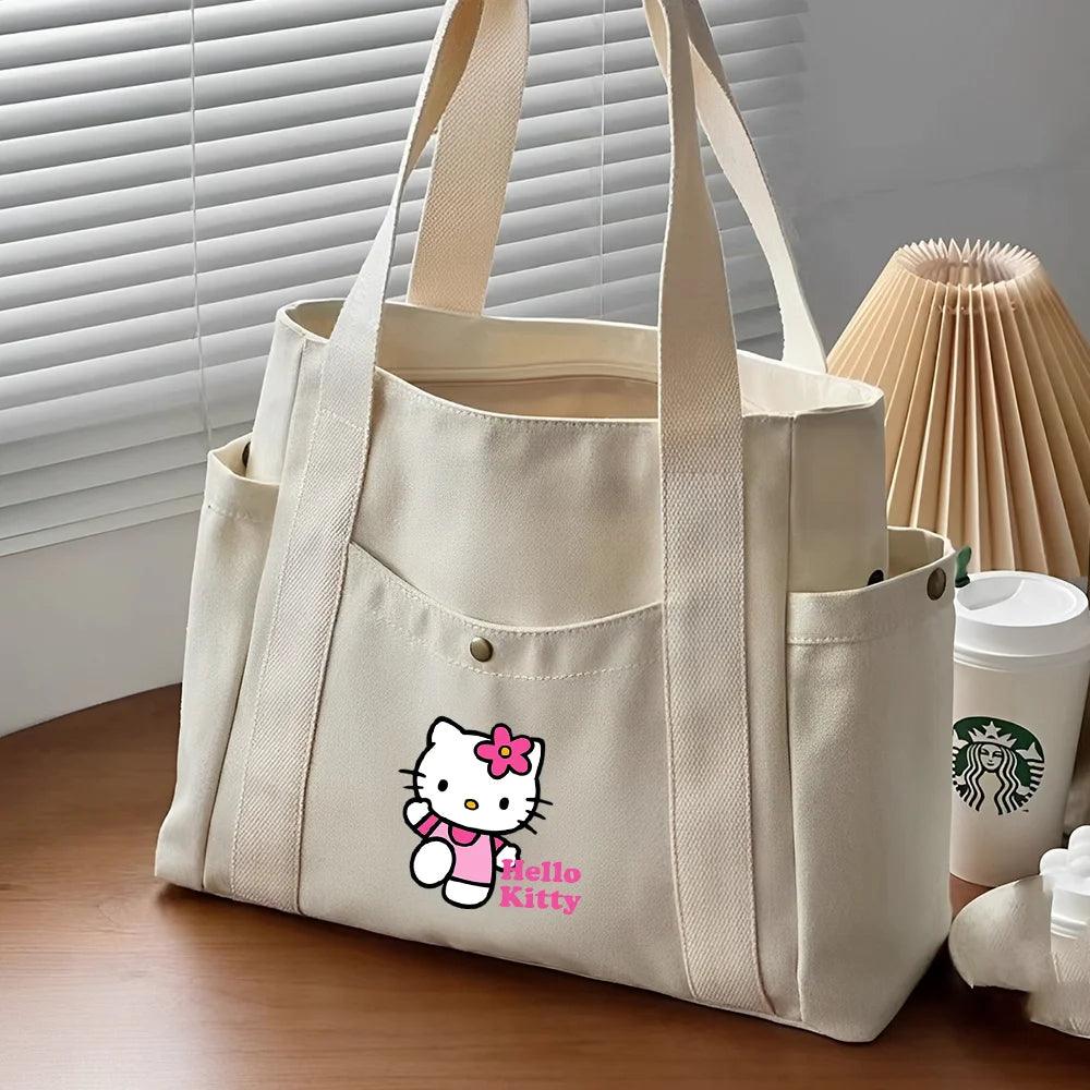 Hello Kitty Large Capacity Canvas Tote Available in Black, Beige, or Mustard, With A Variety Of Style Options - Just The Fly Way