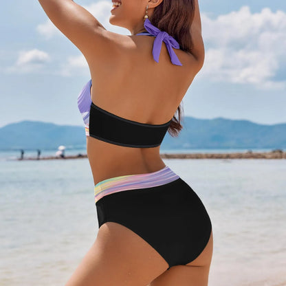 Fashionable, Bold and Beautiful Dressbikini Beach Colour Block Floral Printed Women's Swimsuit High Waist Two Piece For Teenagers biquinis feminino tendência 2024