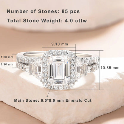 Fashionable, Bold and Beautiful DressNewshe Wedding Rings for Her AAAAA Cubic Zircon Women's Bridal Sets 925 Sterling Silver Emerald Cut Engagement Ring Size 5-10 - Just The Fly Way