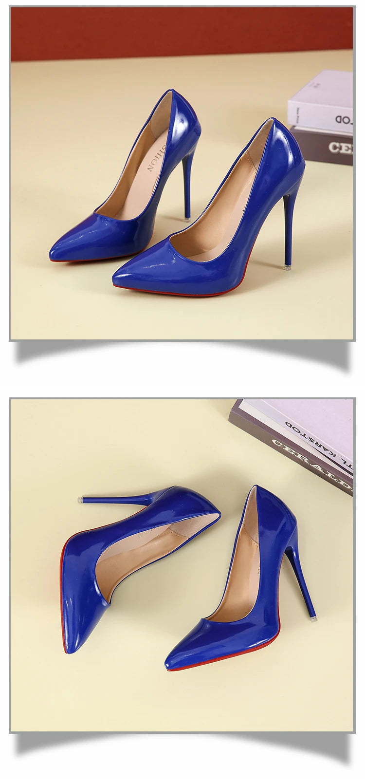 Fashionable, Bold and Beautiful DressTemperament 12cm Super High Thin Heels Shoes Women Pumps Pointed Toe Colorful Patent Leather Stiletto Wedding Shoe Size 45