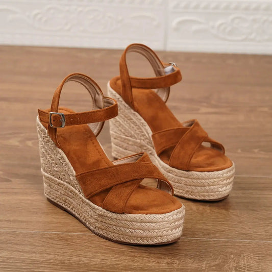 Women's Suede Wedge Peep-toe Bohemian Platform Sandals