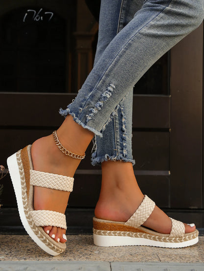 Thick sole wedge sandals summer new style knitted sandals fashionable thick sole waterproof platform sandals for women - Just The Fly Way