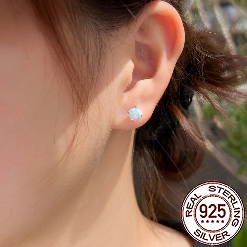 Fashionable, Bold and Beautiful DressCWWZircons Sterling Silver 925 Exquisite White Opal Round Stud Earrings for Women Trendy Party Dress Jewelry Accessories SE125 - Just The Fly Way