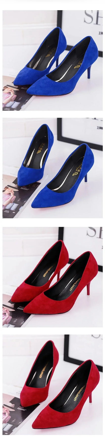 Fashionable, Bold and Beautiful DressBig Size Women's Boat Shoes Faux Suede High Heels Pointed Toe Pumps Stilettos Basic Pump for Female White Black Red Pink Blue