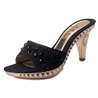Fashionable, Bold and Beautiful DressSummer Women Sandals Rhinestone Women Shoes Sexy High Heels Shoe Ladies Sandalias Gold Silver Women Slippers Heeled Sandals Sexy