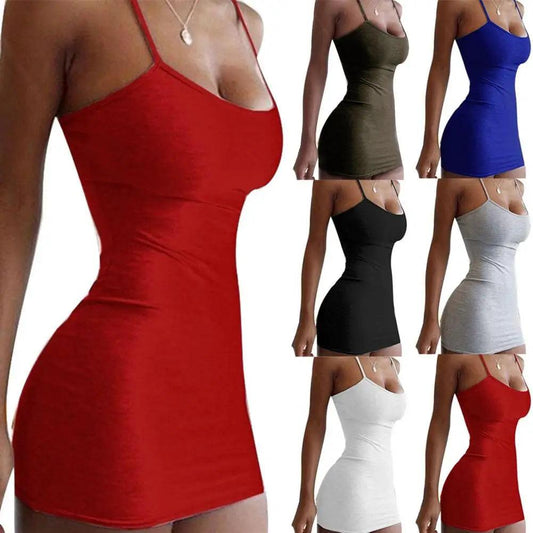 Spaghetti Strap Stretch Mini Dress , Double Breasted, Solid Colors, Extended Sizes - Just The Fly Way