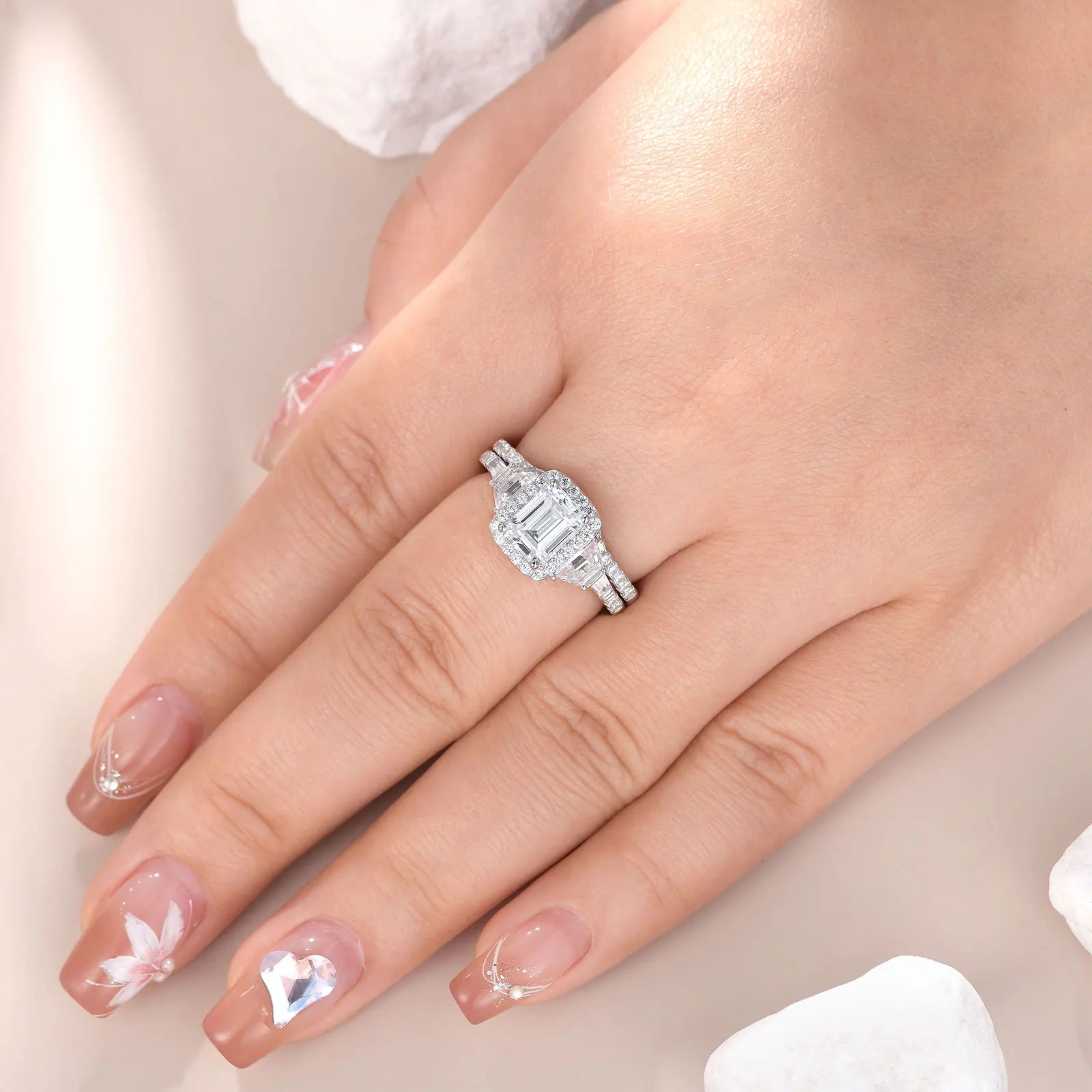 Fashionable, Bold and Beautiful DressNewshe Wedding Rings for Her AAAAA Cubic Zircon Women's Bridal Sets 925 Sterling Silver Emerald Cut Engagement Ring Size 5-10 - Just The Fly Way