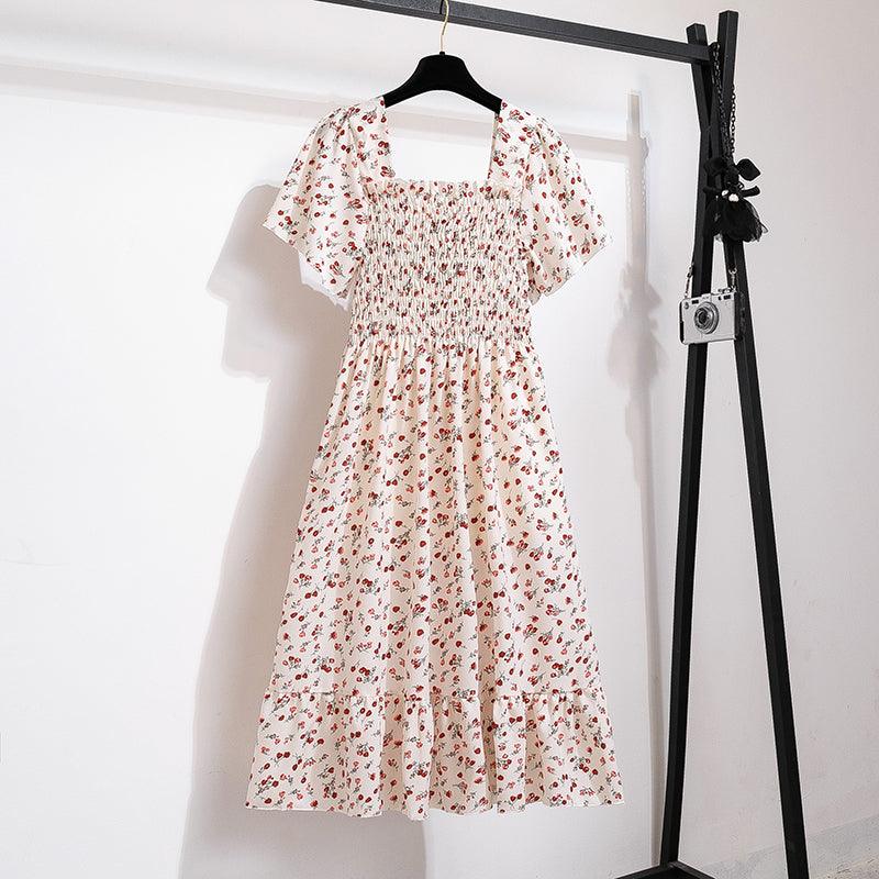 Easy Breezy Floral Printed Lightweight Versatile Chiffon Dress With Short Sleeves and Elastic Waist - Just The Fly Way
