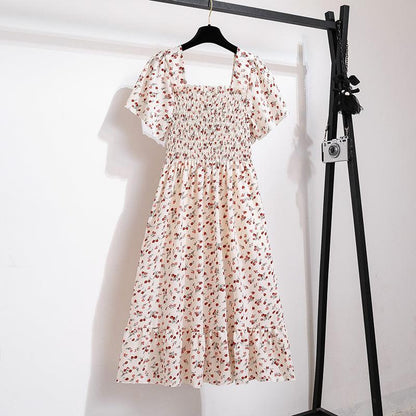 Easy Breezy Floral Printed Lightweight Versatile Chiffon Dress With Short Sleeves and Elastic Waist - Just The Fly Way