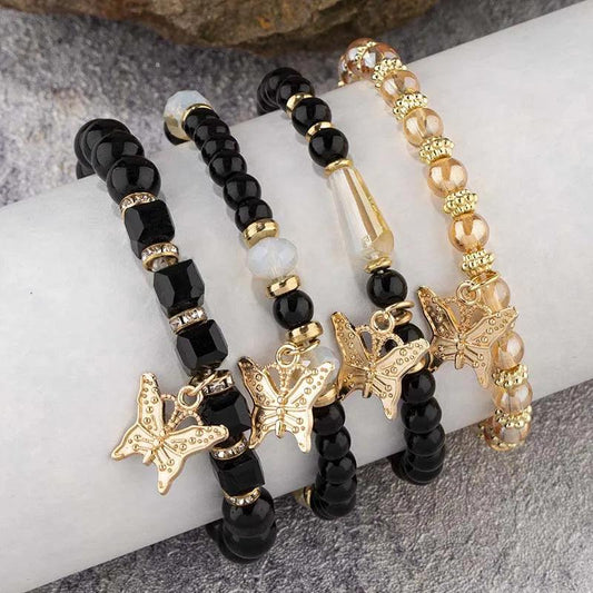 Trendy Butterfly Beaded Four Bracelet Set - Just The Fly Way
