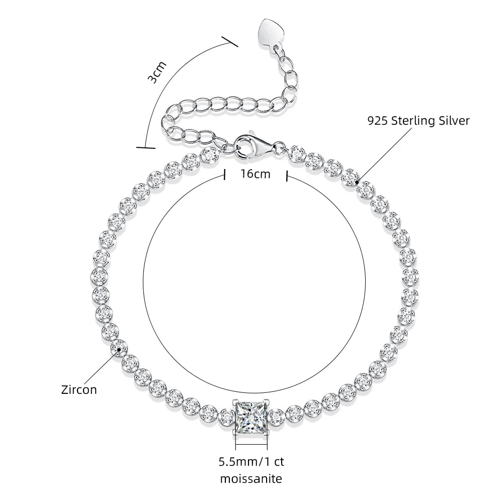 LinkerLove 925 Sterling Silver Moissanite Tennis Bracelet for Women - Dazzle Her with 1ct Princess Cut Sparkle - Just The Fly Way