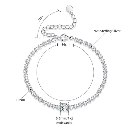 LinkerLove 925 Sterling Silver Moissanite Tennis Bracelet for Women - Dazzle Her with 1ct Princess Cut Sparkle - Just The Fly Way