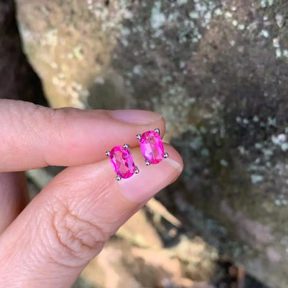 Fashionable, Bold and Beautiful Dress5*3MM Oval Natural Pink Topaz Earrings 925 Sterling Silver Stud Earring For Women Cute Gift Prevent Allergy Fine Jewelry