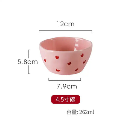 Cute Dinner Tableware Pink Heart Pattern Ceramic - Just The Fly Way